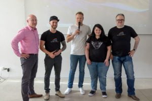 Torsten Semmler, Daniel Hauber, Stefan Beier, Katharina Kislewski und Dirk Schumacher auf dem Babba Business Day 2019 in Großostheim